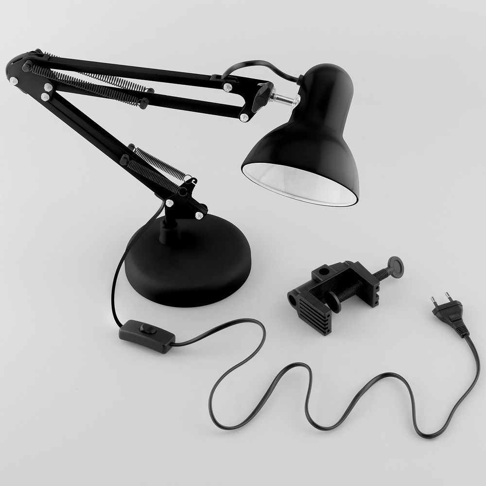 LUMILED Schreibtischlampe klassisch Leselampe Schwarz Tischleuchte Tischlampe Verstellbarer Arm mit E27 Retro aus Metall Schreibtischleuchte