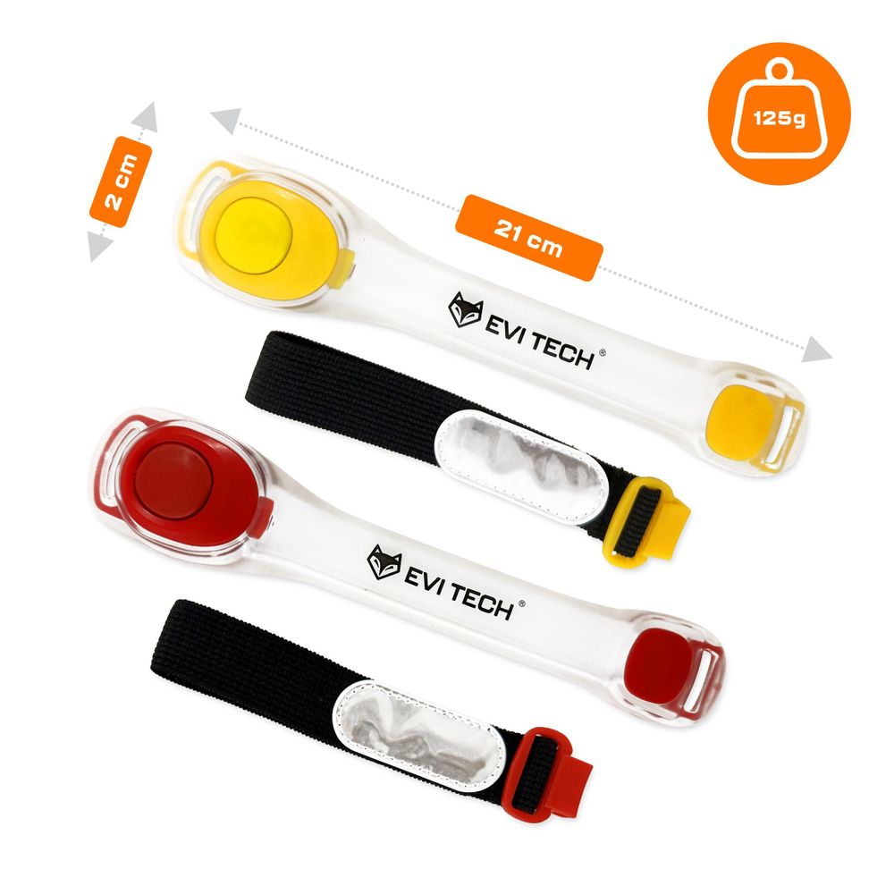 LED Leuchtarmband 2er Set (Gelb & Rot), Wasserdichtes Reflektorband für Laufen & Fahrrad, Sicherheitslicht mit Batterien, EVI TECH ActiveGlow
