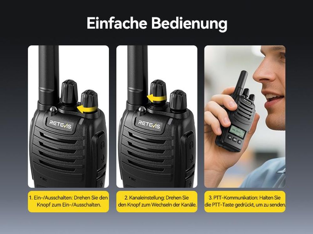 Retevis H777D Funkgeräte mit 6-Wege-Ladegerät, LCD-Bildschirm, Typ-C-Ladeanschluss, 1200 mAh, VOX, Tragbares Walkie Talkie für Geschäfte, Sicherheit