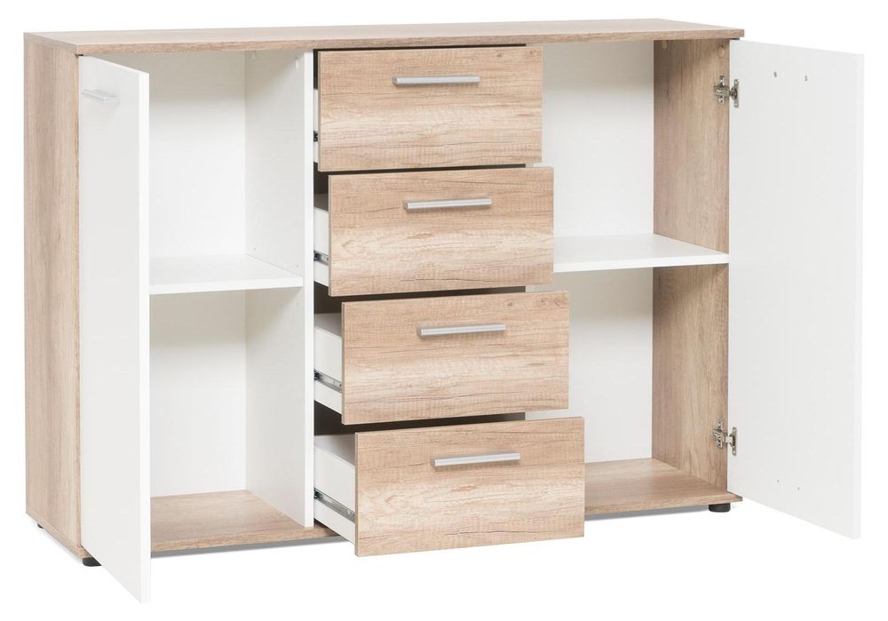 Sideboard Jacklin I – Modernes Stauraummöbel mit 4 Schubkästen & 2 Türen in Wildeiche Weiß