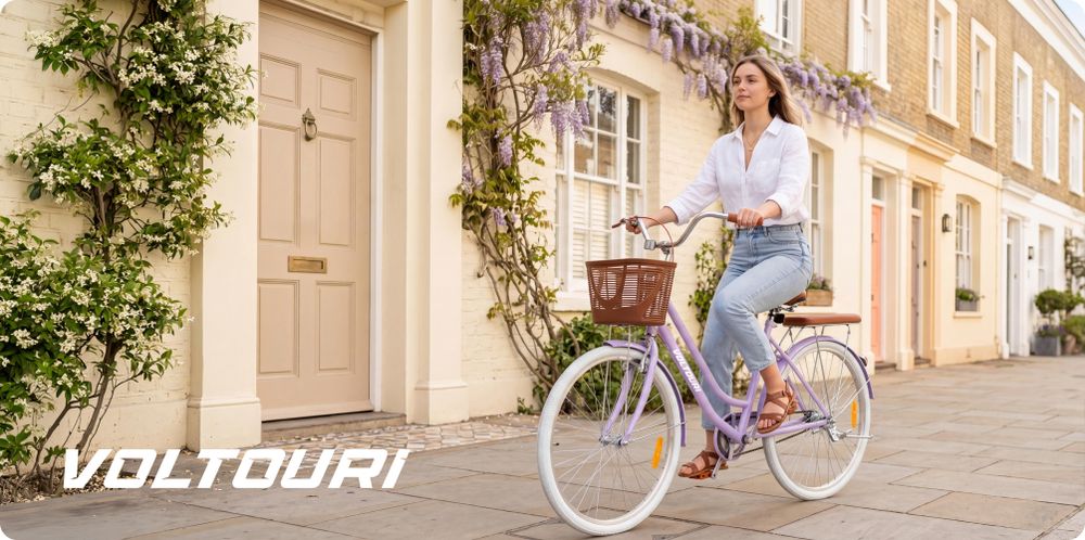 Damen Citybike 28 Zoll VOLTOURI Retro Fahrrad Korb Gepäckträger Stahlrahmen 17“ Lila