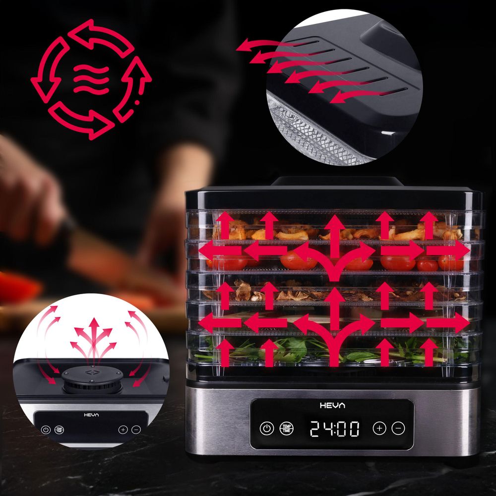 HEVA NIVA Suszarka do grzybów żywności 450 W 6 sit stal nierdzewna Timer LED