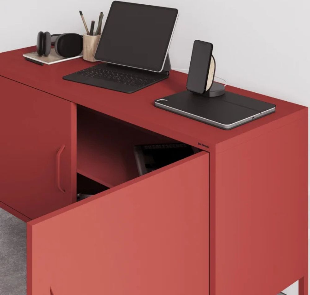 Jan Nowak Fernsehschrank ROSA TV Schrank TV Board für Wohnzimmer, Schlafzimmer Metall Fernsehtisch mit Türen und Stauraum, 115 x 59,5 x 40 cm, Rot