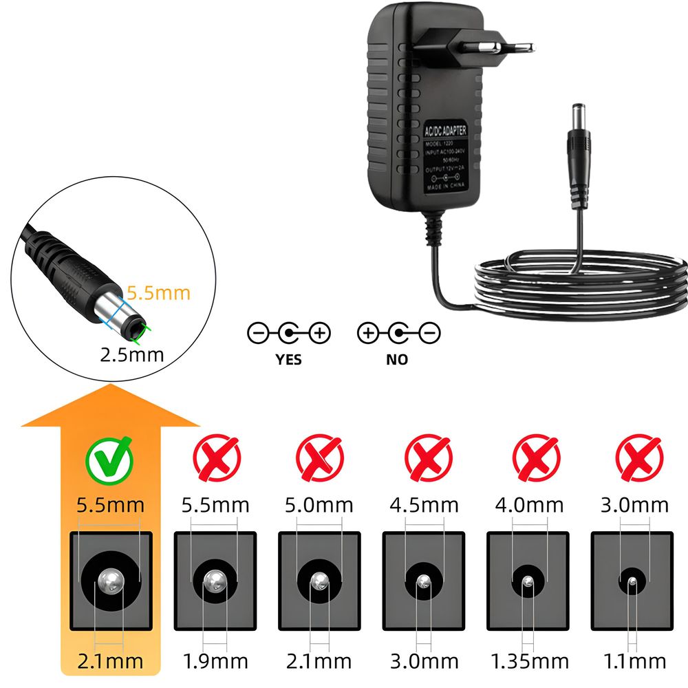 Universal Netzteil 12V DC 5,5x2,1mm 1A 6W 2000mA 5.5x2.1mm Ladegerät Ladekabel EU Stecker Steckernetzteil 60 Hz Power Adapter 1m Retoo
