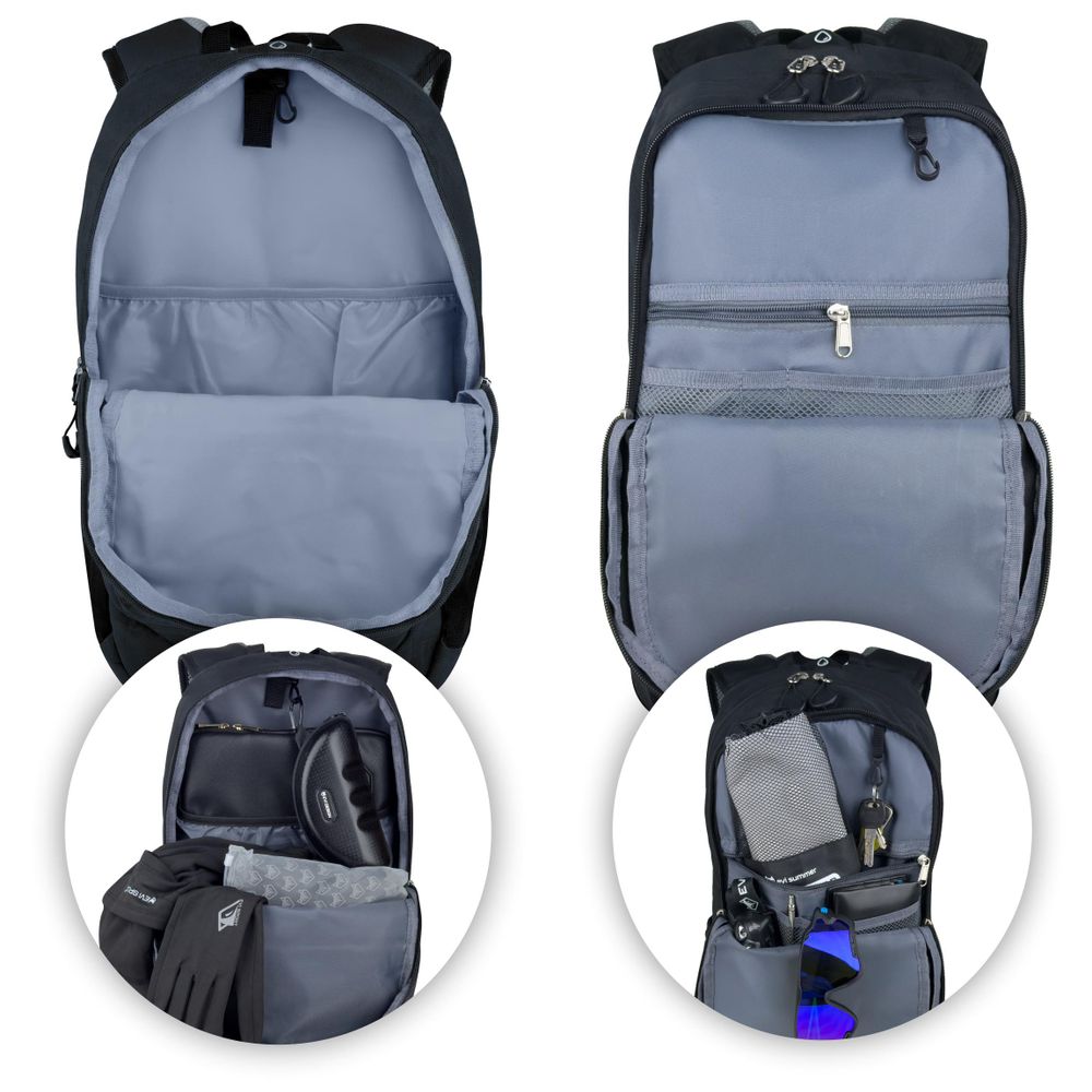 Wanderrucksack 25L Trekkingrucksack Herren & Damen, Titan-Core™ Nylon Outdoor Rucksack mit Regenschutz & Laptopfach, EVI SPORT Trailpack Schwarz