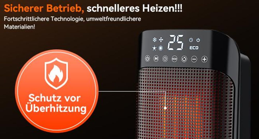 YASHE Heizlüfter, 1800W PTC Keramik-Heizlüfter, Elektrischer Heizung Energieeffi
