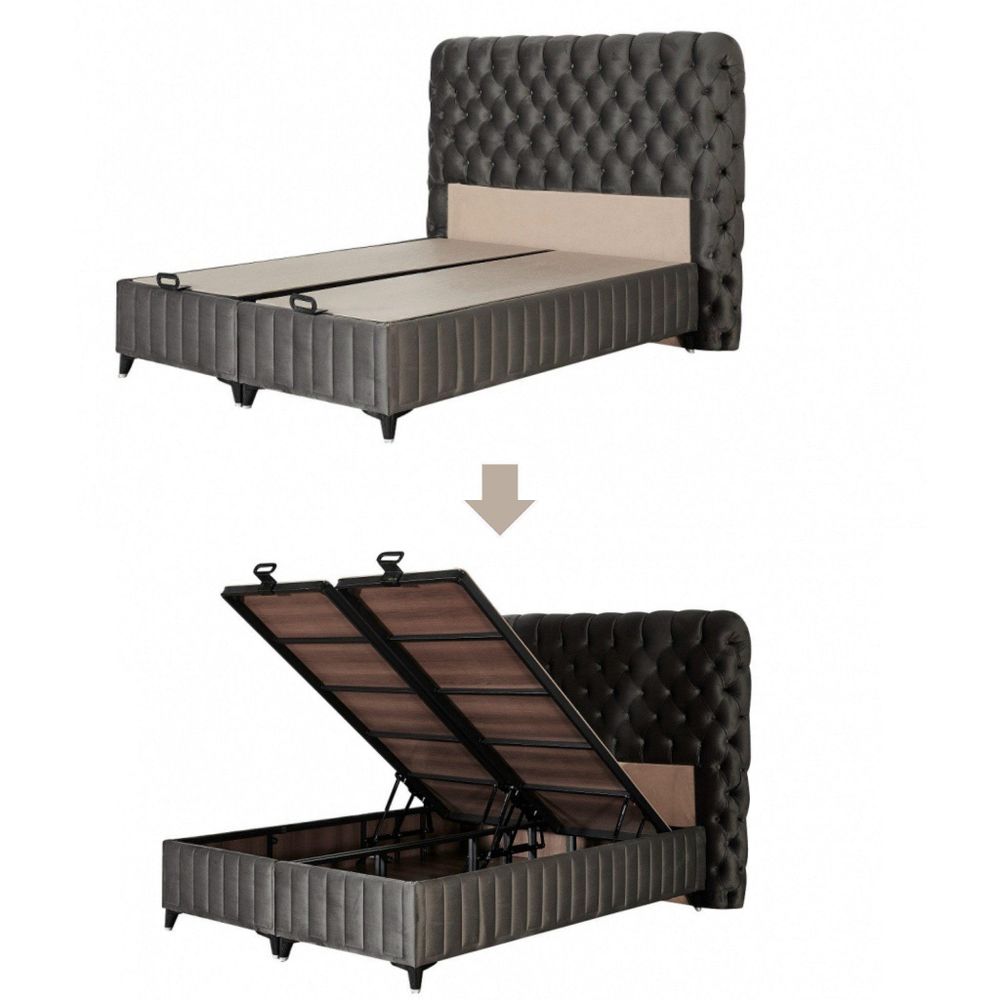 Boxspringbett 180 x 200 Comfort Betten mit Matratze inkl. Topper Stauraumbett 180x200 Boxbett 180x200 Doppelbett 180x200 Grau