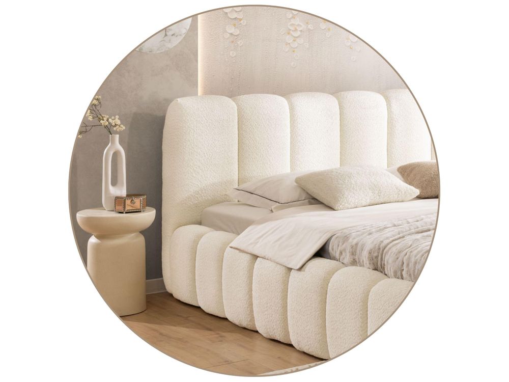 FURNISTAR Polsterbett MIA mit Bettkasten 120x200, Bubble Bett, Doppelbett mit Stauraum, Lattenrost, Boxspringbett-Optik, ohne Matratze, Weiß