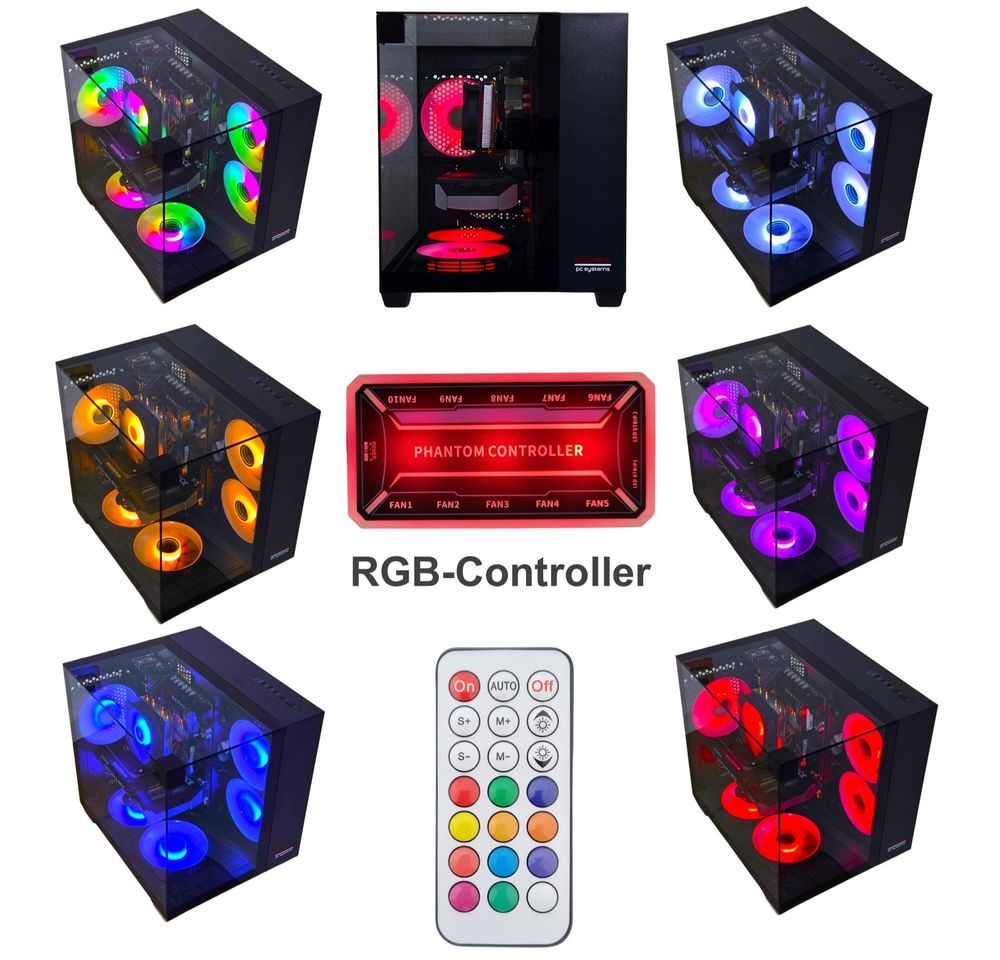 Gaming PC BLACK | NVIDIA RTX 5060 | 32GB RAM 500GB SSD | Intel 12 Core | RGB Lüfter mit Fernbedienung | Luftkühlung | WLAN 5 | Win 11 | TPM 2.0