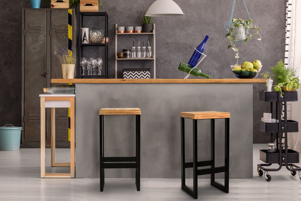 Barhocker Bistrohocker Industriedesign Loft Stahl Restaurant massiv H 75 cm (Buche, Schwarz)