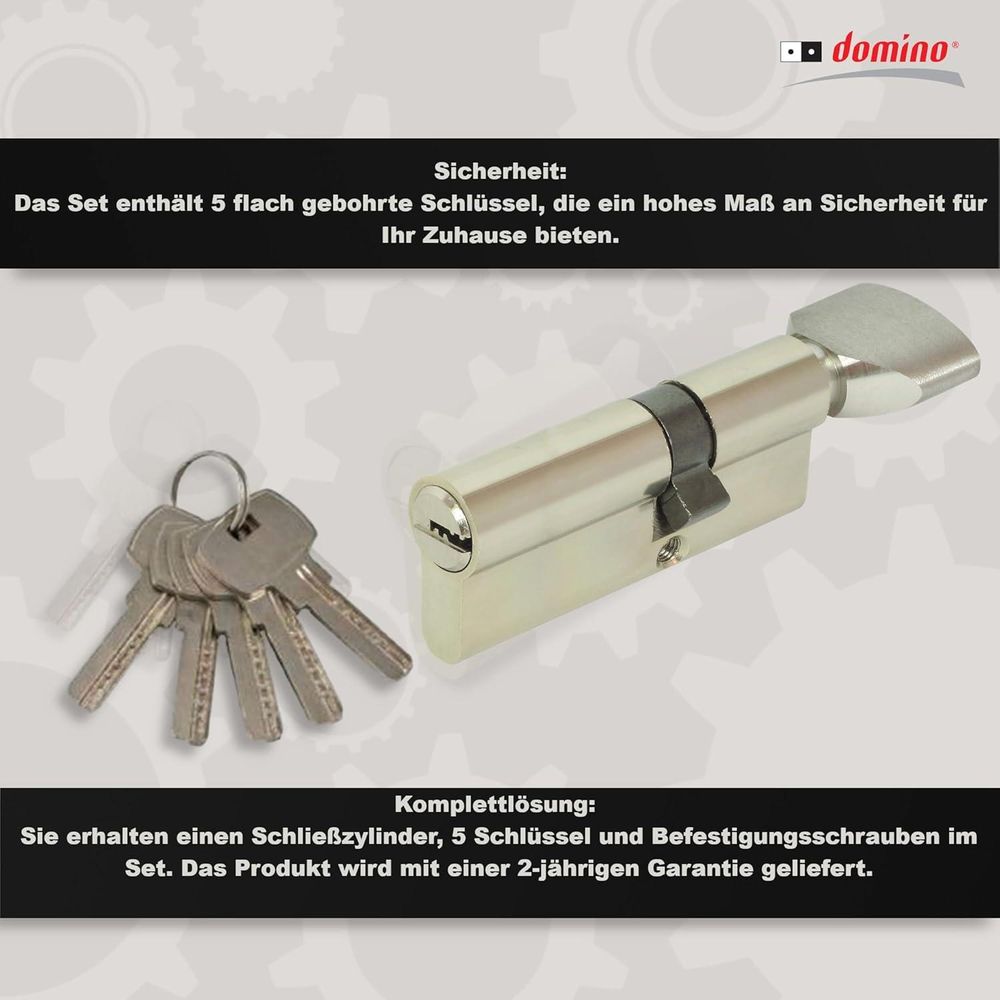 DOMINO Profilzylinder Schließzylinder HOMER 31/41K Zylinderschloss | Türschloss | Türknauf | Schloss mit 5 Schlüsseln | Einsteckschloss | Haustür-Schloss | Nickel