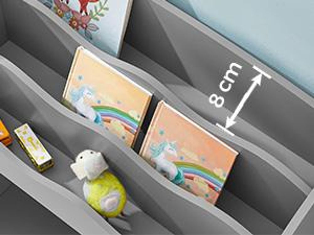 SONGMICS Bücherregal Kinder, Kinderregal für Spielzeug und Bücher, Aufbewahrung mit 2 Boxen, für Spielzimmer, Kinderzimmer, Wohnzimmer, taubengrau