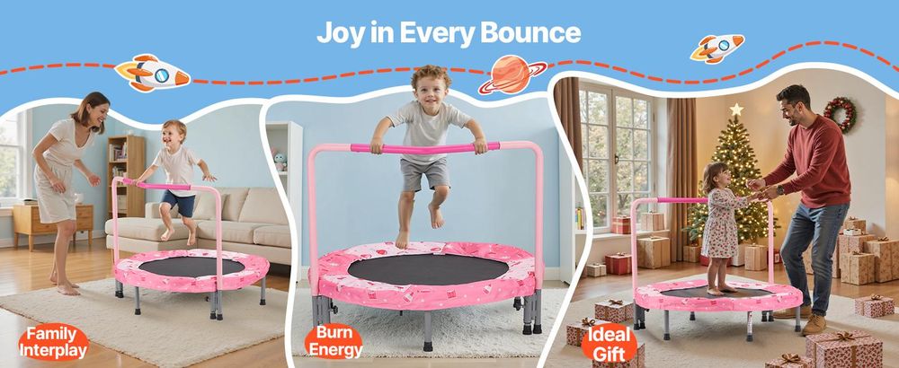 VEVOR 36" Kindertrampolin, 3FT Indoor Outdoor Trampolin, faltbares Mini-Trampolin mit Griff, Rebounder-Trampolin für Kleinkinder, Geburtstagsgeschenk für Kinder ab 3 Jahren, Jungen und Mädchen für Spaß, Rot, Rot, Runder Trampolin