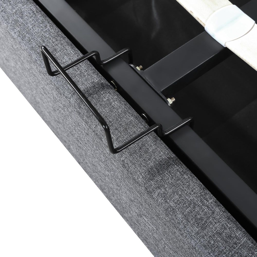 Flieks Polsterbett 140x200cm mit USB und Typ C, Stauraumbett Boxspringbett mit LED, Jugendbett Doppelbett mit Lattenrost, Funktionsbett, Leinen, Grau