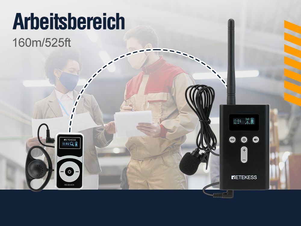 Retekess T130P Tour Guide System, Verbesserte Geräuschreduzierung, 160m, Lange Standby-Zeit 30H, Audio-Dolmetschsystem für Tourismus (15 Empfänger)