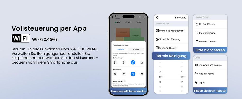 Proscenic Q010 Staubsauger Robot mit Wischfunktion,8000Pa, 200 min, Alexa,Google Home, Siri oder IFTTT, 360° LiDAR-Navigation,Selbstentleerungsstation