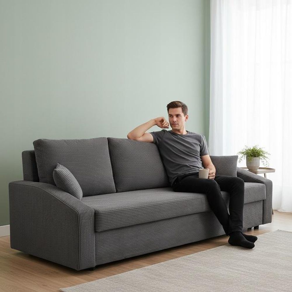 Couch mit schlaffunktion Wohnzimmer Couch mit Bettkasten AIKIDO 223x90cm Dunkelgrau
