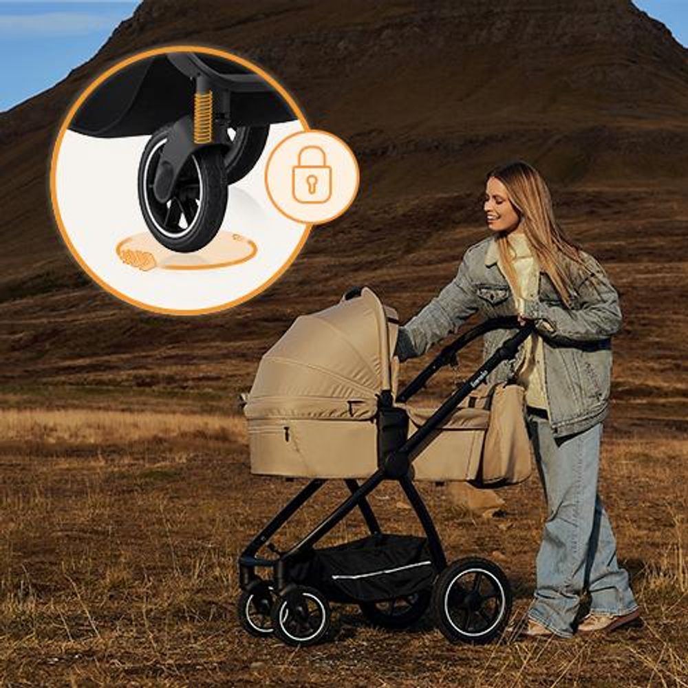 Lionelo Kombikinderwagen Meril 3in1 Babywanne bis zu 9 kg, Kindersitz bis zu 13 kg, 0-48 Monate bis zu 22 kg, Geländeräder 360°, Vollfederung - Grau