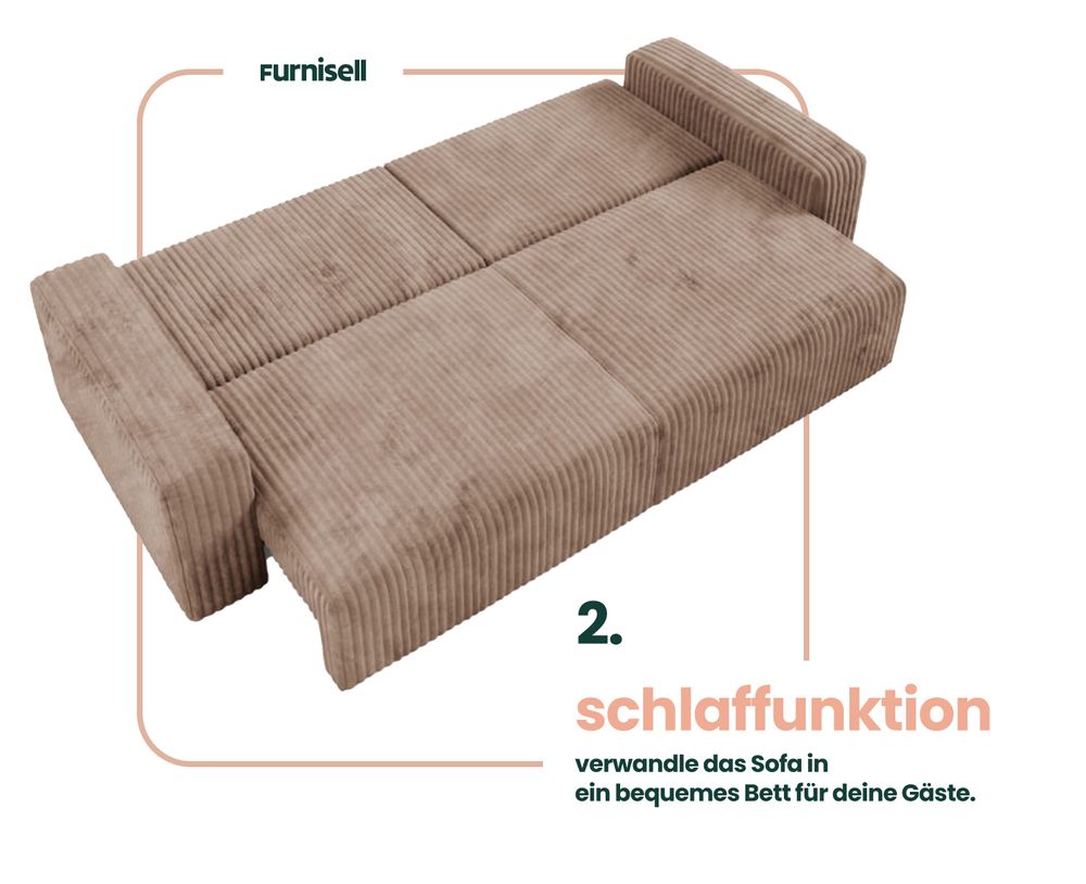 Furnisell Cord Schlafsofa Sofa mit Bettkasten "FANO", Dunkelblau
