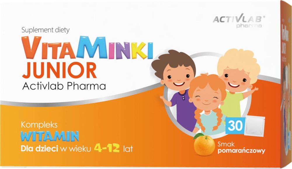 Activlab Pharma VitaMinki Junior – 30 Sobres, Naranja, Vitaminas para Niños de 4 a 12 Años en Sobres