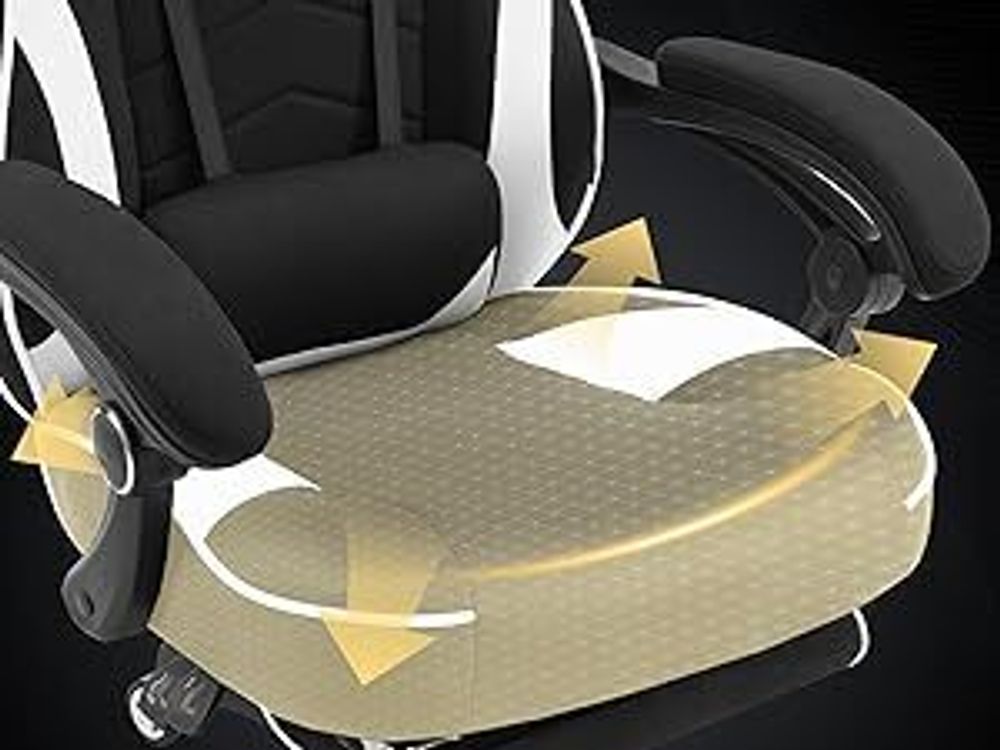 WOLTU Gaming Stuhl Racing Stuhl Bürostuhl Chefsessel mit Kopfstütze und Lendenkissen, Fußstütze, Stoff, Weiß, BS83ws