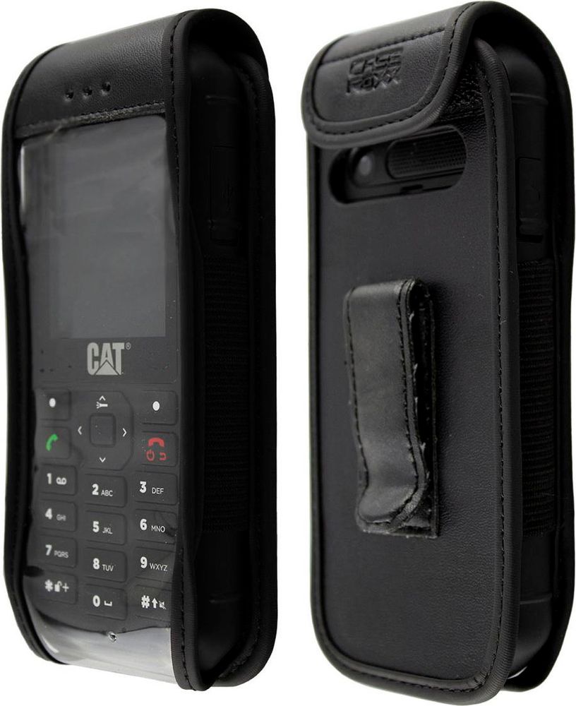 caseroxx Ledertasche mit Gürtelclip kompatibel mit Cat B26 aus Echtleder, Tasche mit Gürtelclip und Sichtfenster