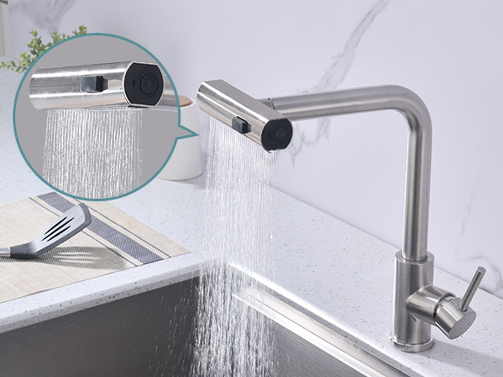Homelody Küchenarmatur Edelstahl – 360° Schwenkbare Ausziehbare Spültischarmatur mit 3-Funktion-Brause, Wasserhahn Küchen für Flexibles Arbeiten