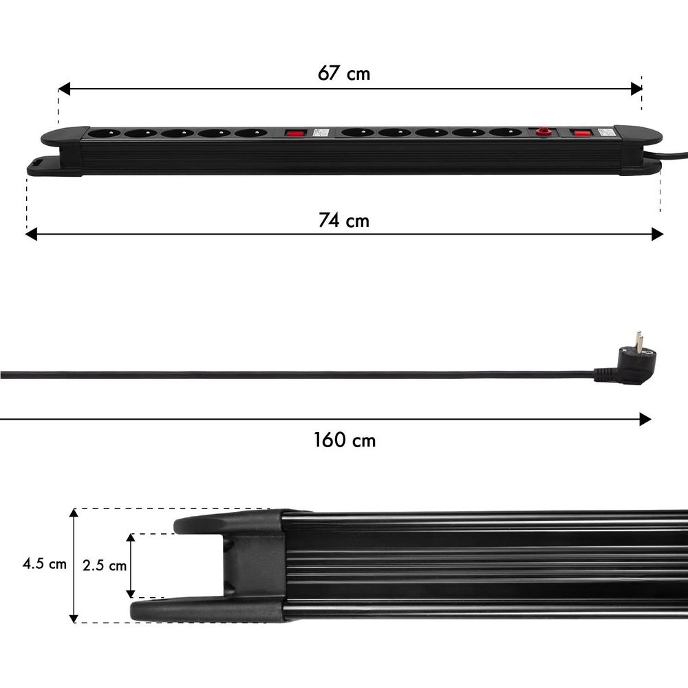 Maclean Steckdosenleiste MCE10 10 Steckdosen 1,5m schwarz