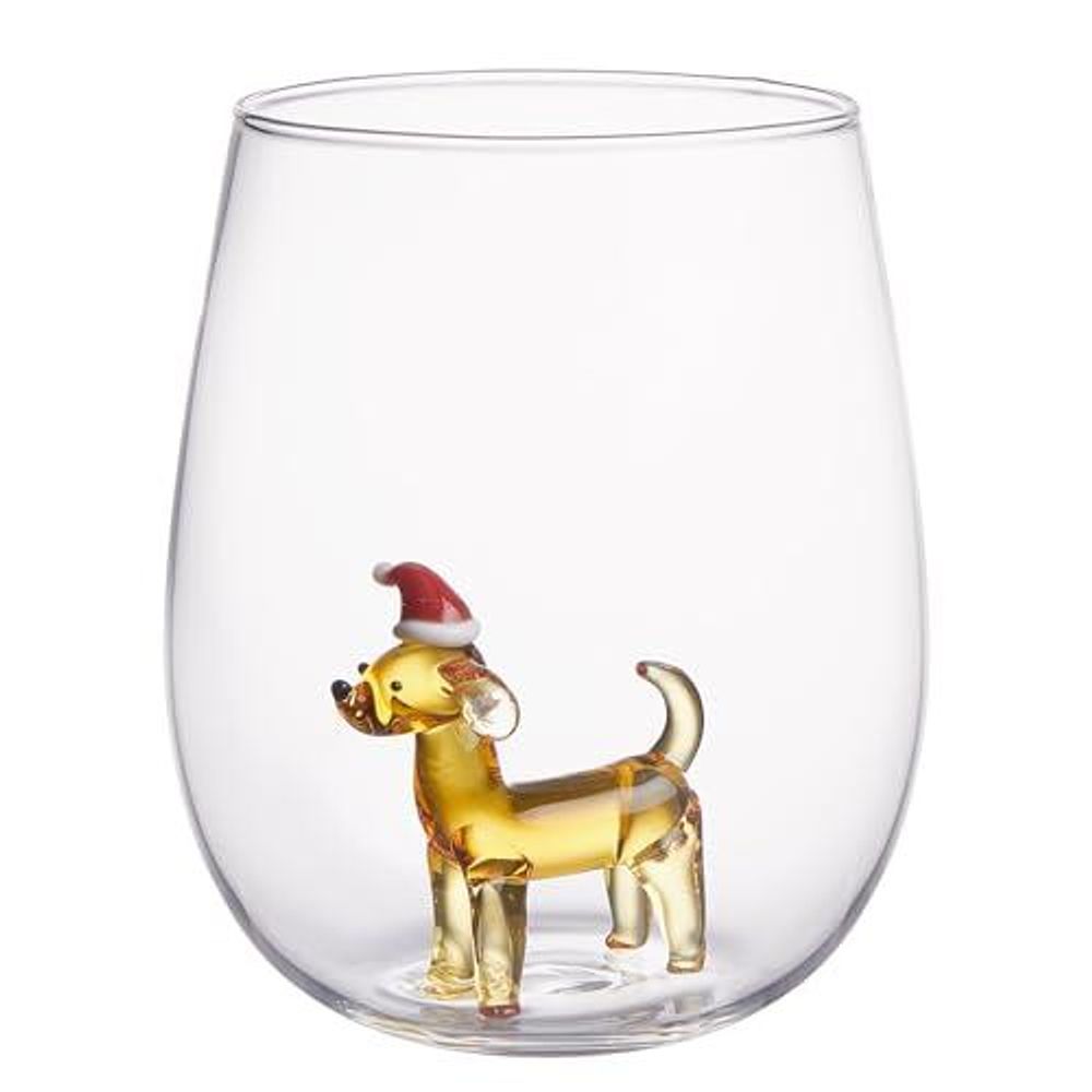 Trinkglas 450ml Glas Dackel MERRY & JOY | Becher mit Weihnachtsmotiv | Weihnachtsgläser für Wasser, Sprudel & Cocktails |