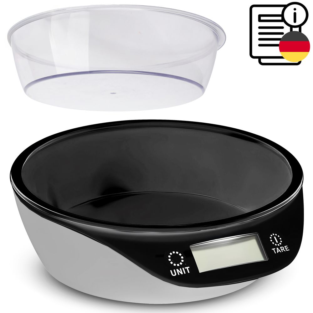Digitale Küchenwaage mit Schüssel Digitalwaage mit LCD Display und Tara-Funktion Elektronische Waage bis 5kg Lebensmittelwaage Schwarz Retoo