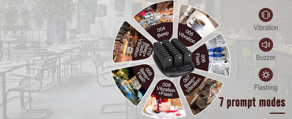 Systém pagerů Retekess TD175P pro restaurace, 30 pagerů, pagerový volací systém s dosahem 800 m, 7 režimů volání, pagery pro food court, kavárny, bary, gastronomii, vysílačky