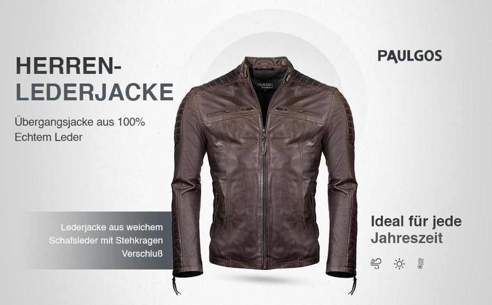 PAULGOS Herren Lederjacke Echtes Leder Jacke Echtleder Übergangsjacke Fashion in 5 Farben Gr. S-7XL Design 1