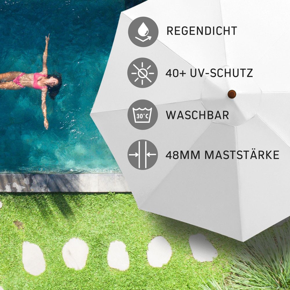 Sonnenschirm Holz 3m rund Garten knickbar UV-Schutz wasserabweisend weiß paramondo paramadera