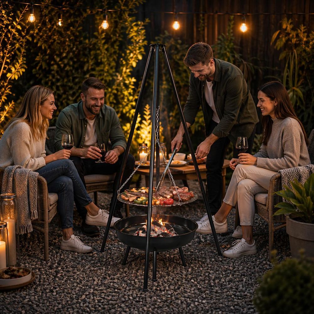 Bauhus Dreibein Grill 2in1 150 cm mit Grillrost 49 cm Feuerschale 51 cm Garten Feuerstelle