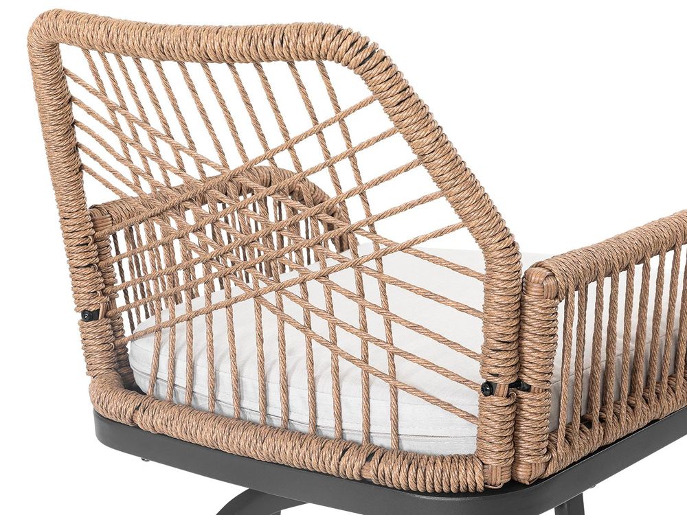 Drehbare Barhocker 2er Set aus Rattan und Metall mit grauen Kissen