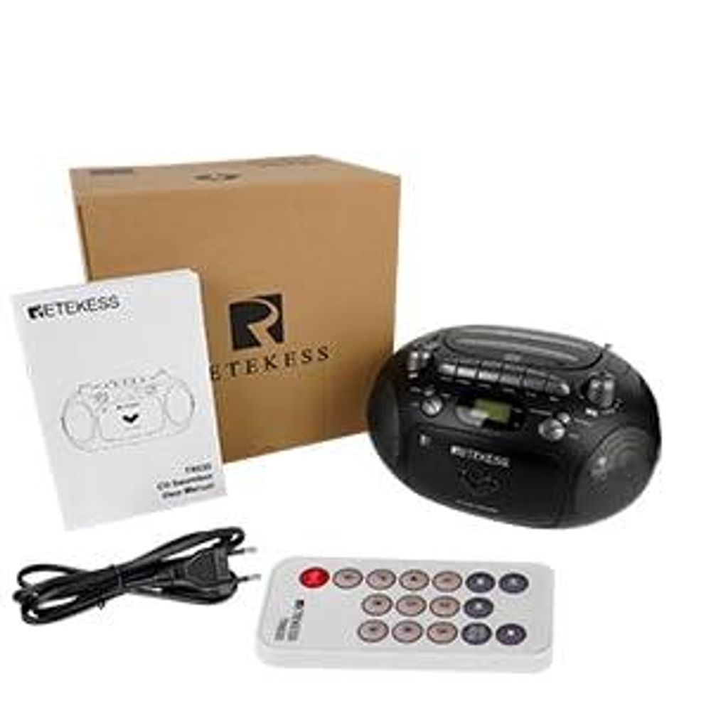 Retekess TR630 Radio z CD, Boombox z kasetą, Radio na baterie, Wyświetlacz LCD, Dźwięk stereo, USB SD TF, Odtwarzacz CD na kemping na zewnątrz