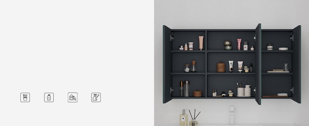 Mai & Mai Spiegelschrank mit 3 Spielgeltüren Badezimmerschrank Hängeschrank Badezimmerspiegel BxTxH 120x15x70 cm Weiß matt Spiegelschrank-02