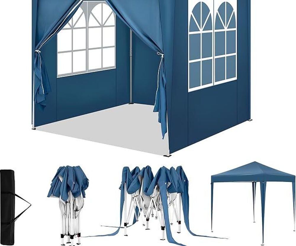 WOLTU Pavillon 2x2 m, mit 4 Seitenwänden, Partyzelt wasserabweisend UV-Schutz 50+, Blau