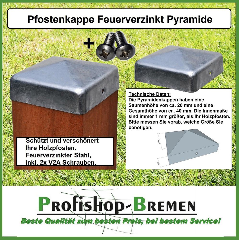 Pfostenkappe feuerverzinkt Pyramide für Pfosten 12x12 cm, inkl. 2x Edelstahl-Schrauben