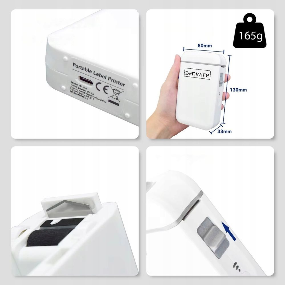 Mini-Drucker - Thermodrucker - tragbar - für Etiketten und Aufkleber - Bluetooth USB-C