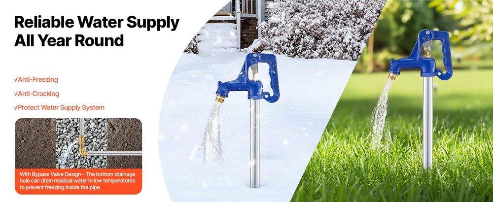 VEVOR Frostsicherer Gartenhydrant, 1595mm frostfreier Außenwasserhahn mit 914,4mm Einbautiefe, G 3/4" Rohranschluss & Schlauchkupplung, bleifreier frostfreier Hydrant für Gartenbewässerung, Hebelgriff, 36 inch