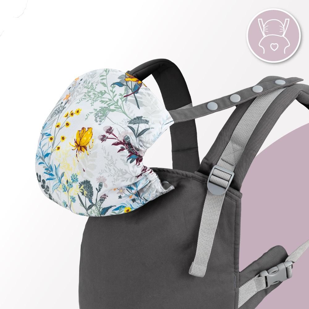 MoMi COLLET – Ergonomische & physiologische Babytrage, verstellbar für vorne & hinten, mit Kapuze & Tasche – Blumenmuster