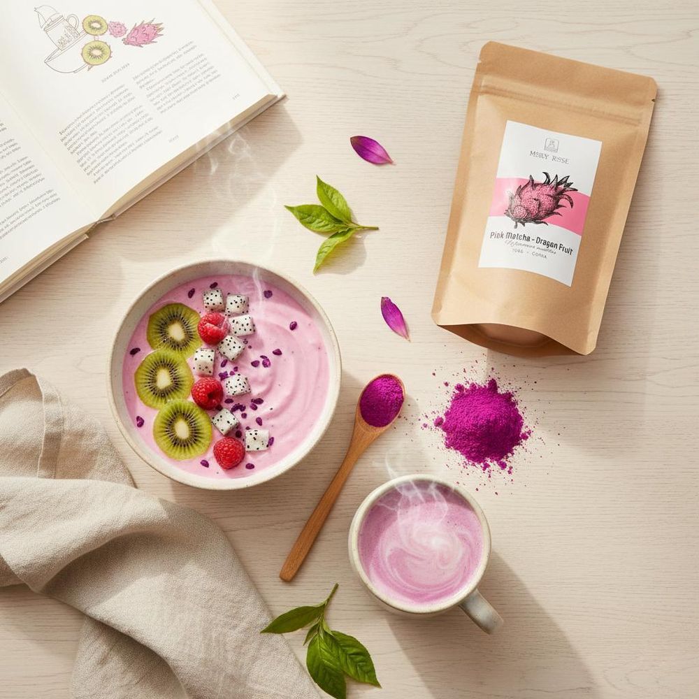 Mary Rose - Pink Matcha Tee Drachenfrucht Pulver 100g - Gefriergetrocknete Pitaya - Superfood für Latte - Lebensmittelfarbstoff - Reich an Vitamin C