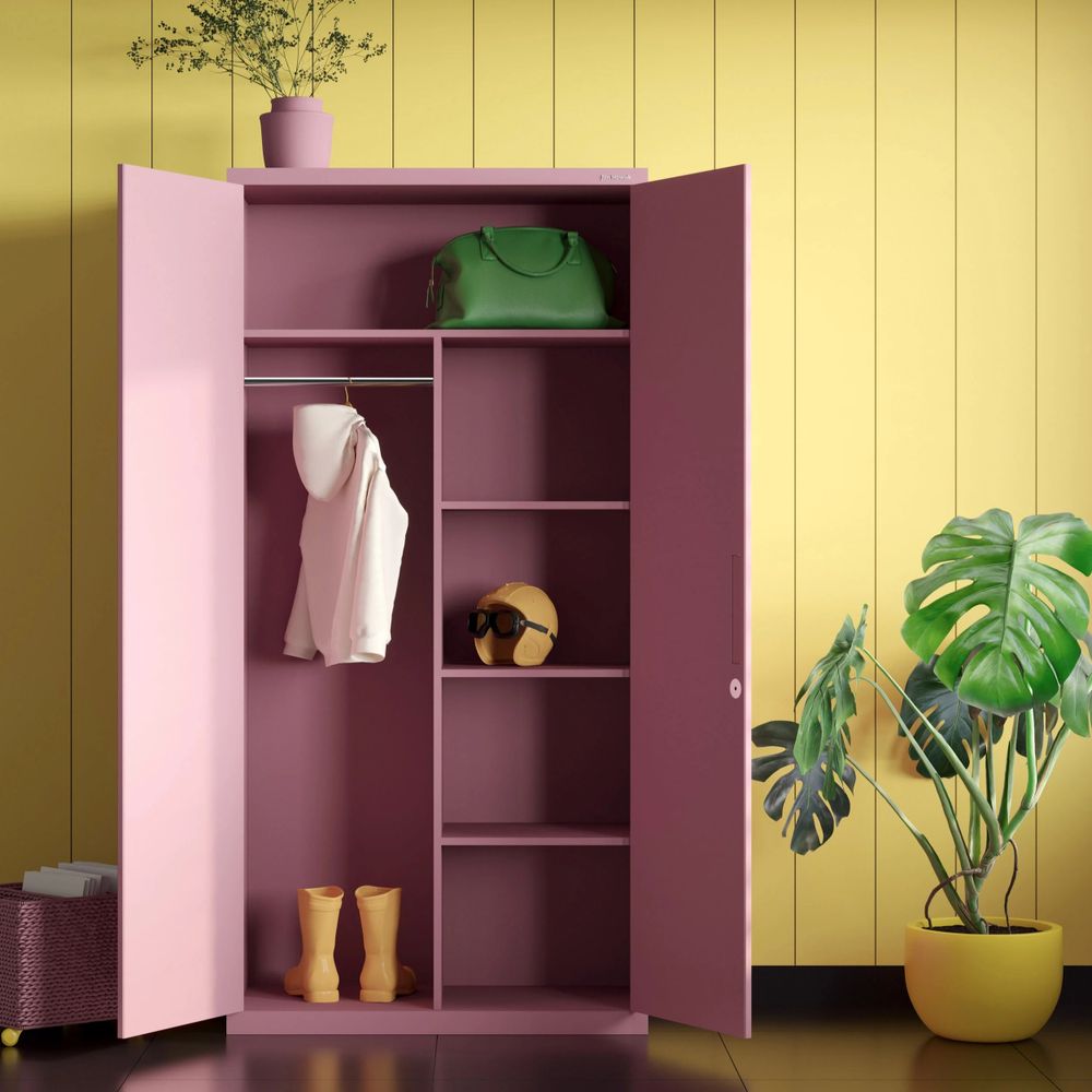 Metallschrank C34 Aktenschrank Werkzeugschrank Umkleideschrank Spind Flügeltüren Kleiderstange Pulverbeschichtung Metall Abschließbar 185 cm x 90 cm x 45 cm (H x B x T) Farbe: Rosa