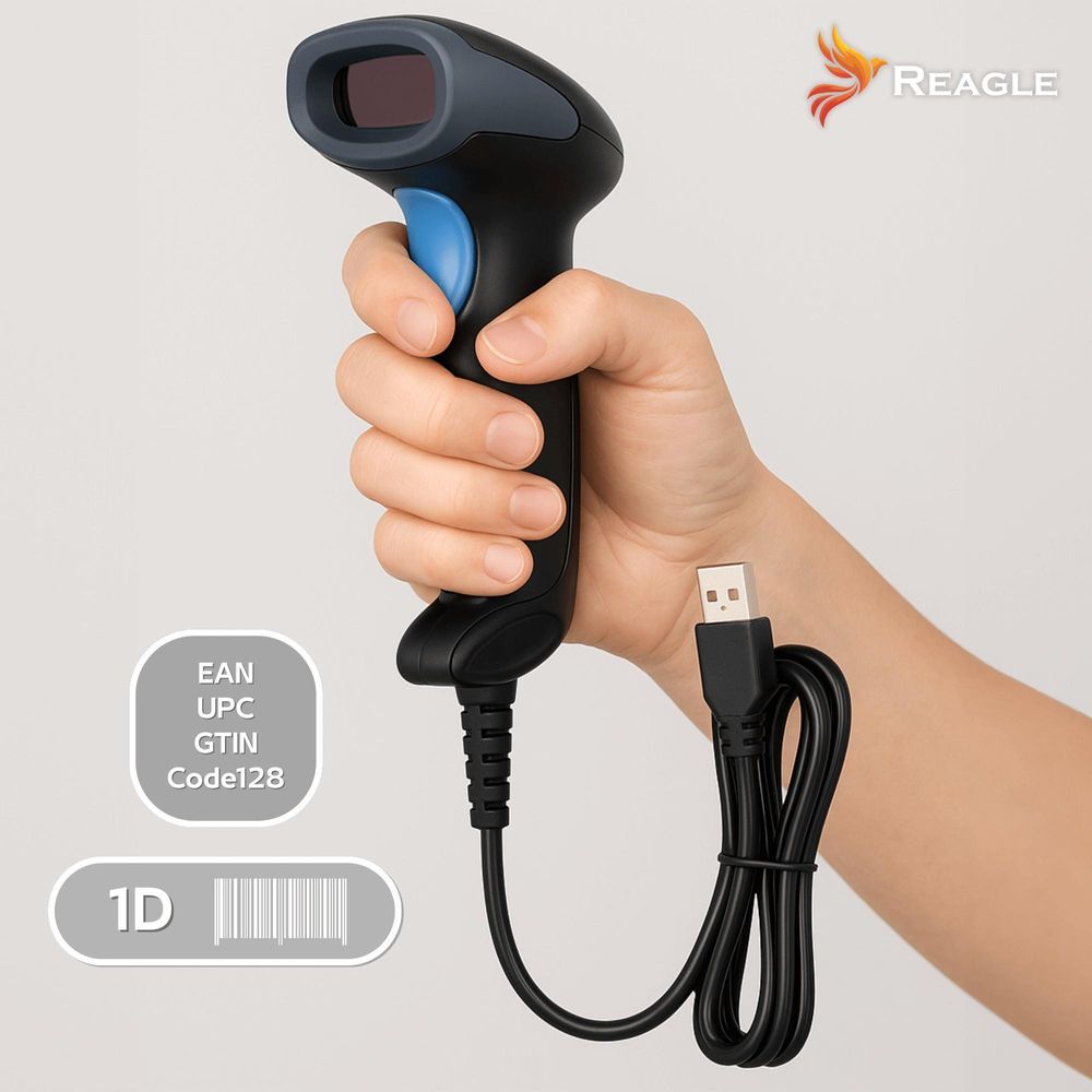 Professioneller 1D Barcode Scanner Laserscanner USB 350 Scans pro Sekunde für PC Lager Logistik Verkaufssoftware Kompatibel Plug and Play Reagle