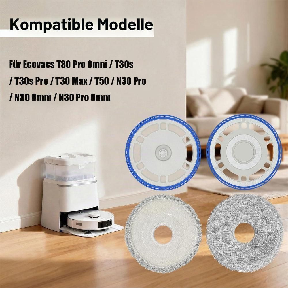 Juksun Ersatz Halterung für Ecovacs Deebot T30 N30 ABS werkzeuglos mit 4 Mopps Mikrofaser für Hartböden Fliesen