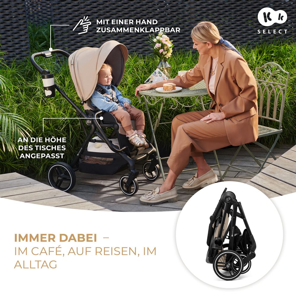Kinderkraft YOXI 2-in-1 Kinderwagen bis 27 kg - Babywanne & Sportaufsatz - leicht - pannensichere Räder - TRAVEL SYSTEM - Beige