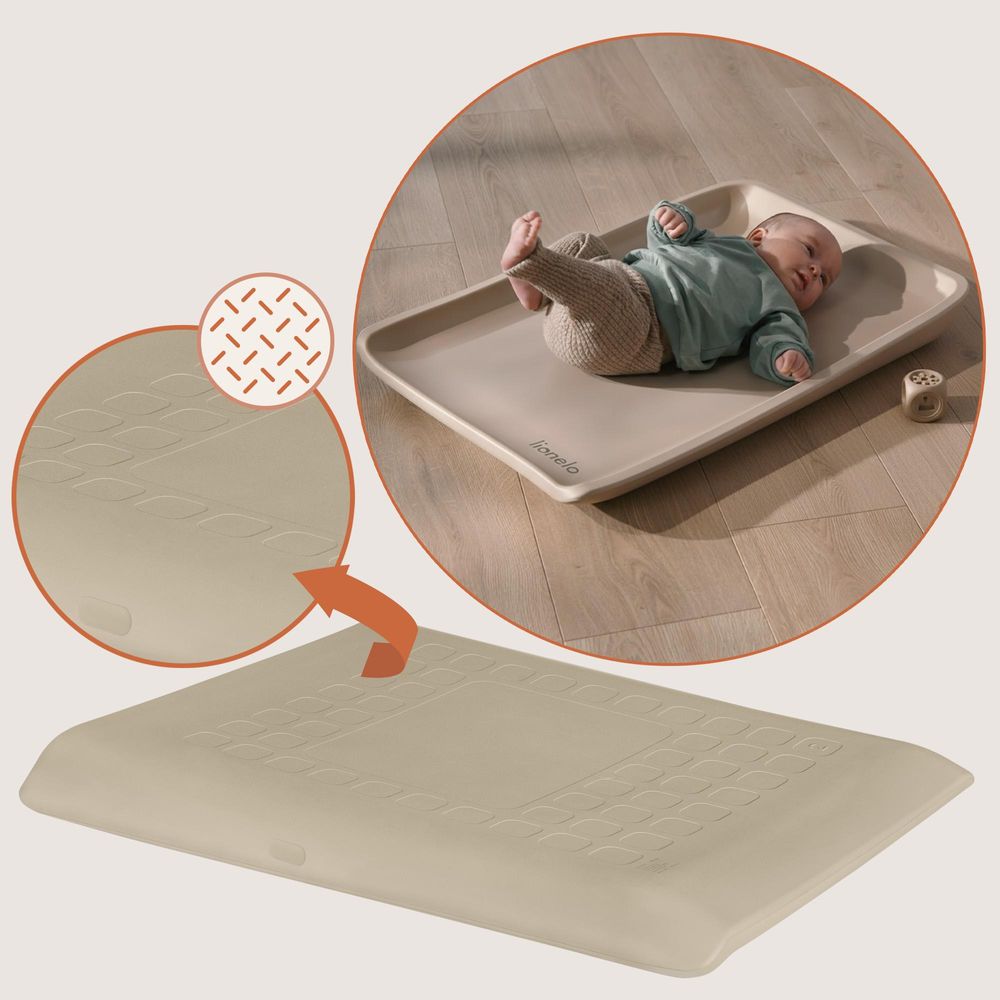 Lionelo Megs Wickelauflage 50x70 cm, wasserdicht, abwaschbar, rutschfest, weicher PolyurethanSchaum, sicher, für Wickeltische, Designer Beige