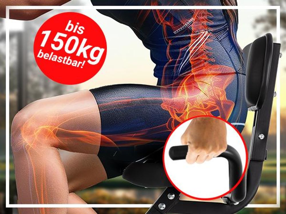 Heimtrainer MX100 PRO | X-Bike Fitnessbike - Sport Fahrrad faltbar - Ergometer Rad - Indoor Cycle - Rückenlehne - Haltegriffe - LCD Display - 8 Stufen