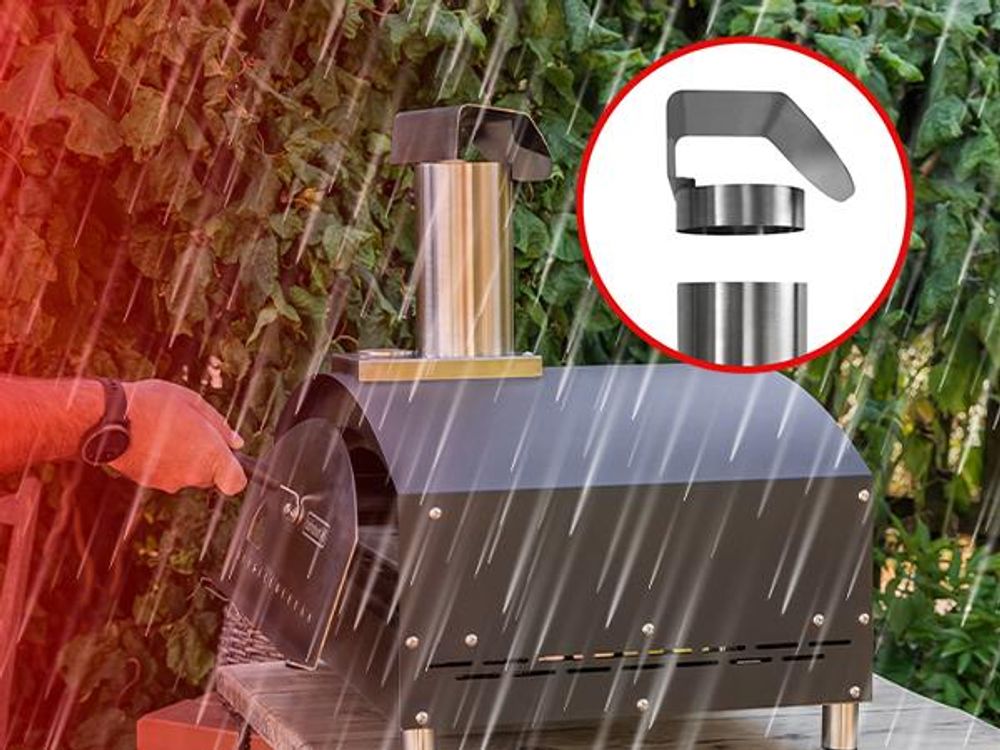 Heidenfeld Gas Pizzaofen Venezia | Pizzastein Cordierit - bis zu 500° C - Edelstahl - Pizza Maker - Outdoor Ofen - Thermometer - Steinofen - Silber